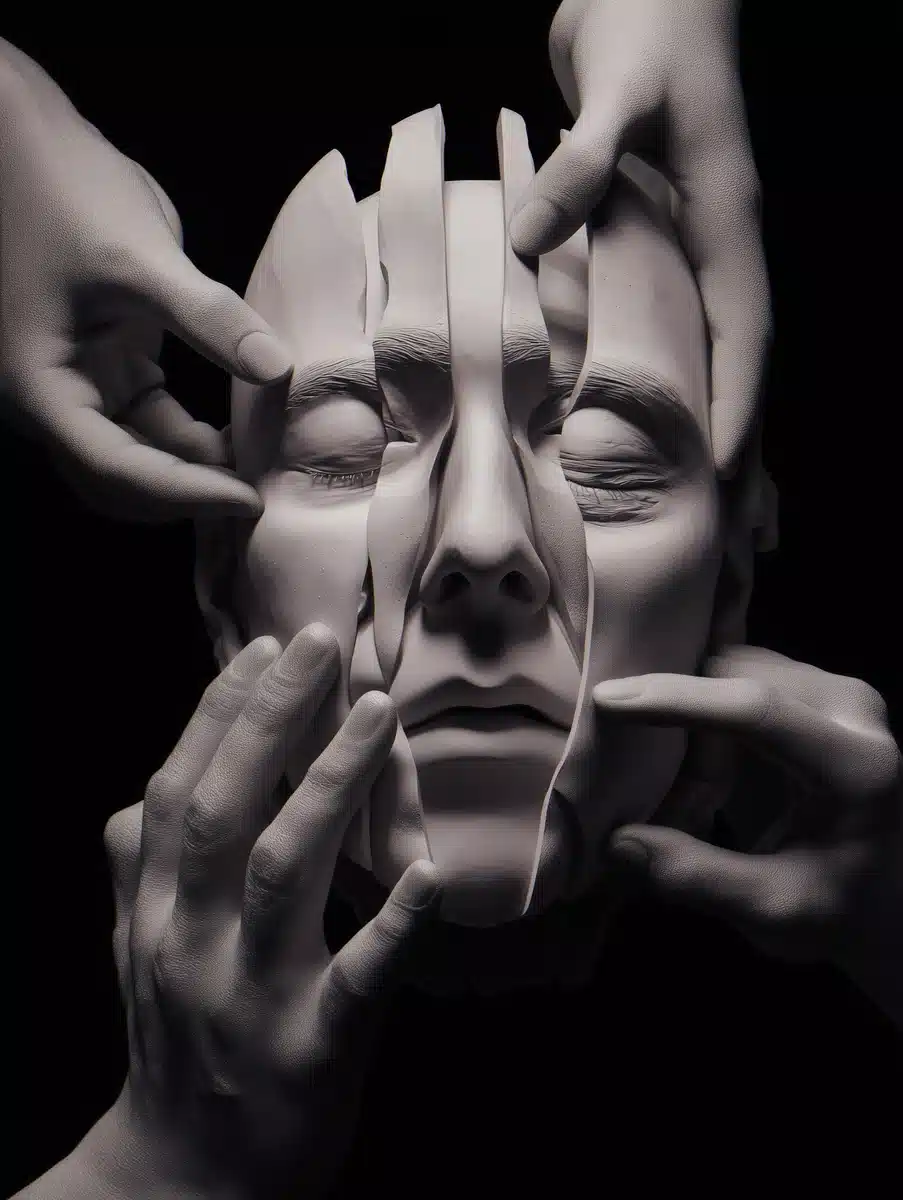 Surreal Faceless Head Sculpture Midjourney提示词
