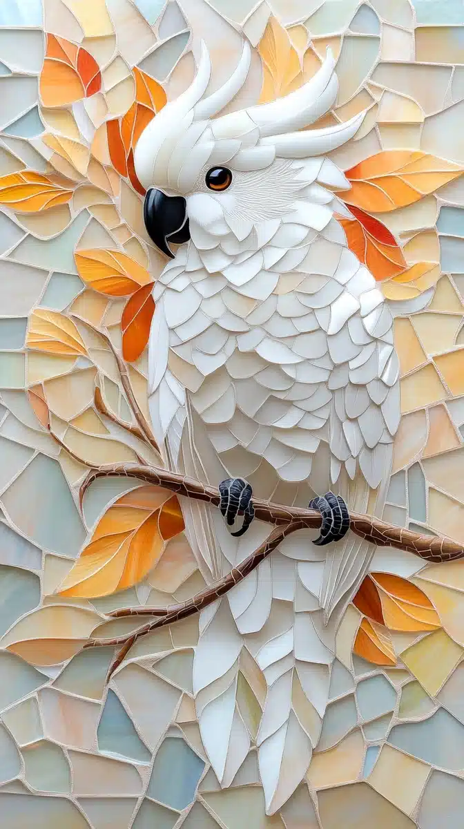 Mosaic Cockatoo in Stained Glass Midjourney提示词