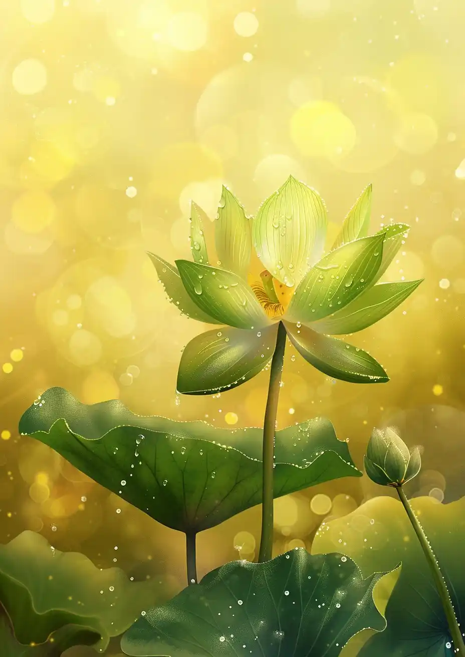 Realistic Lotus with Drops Midjourney提示词