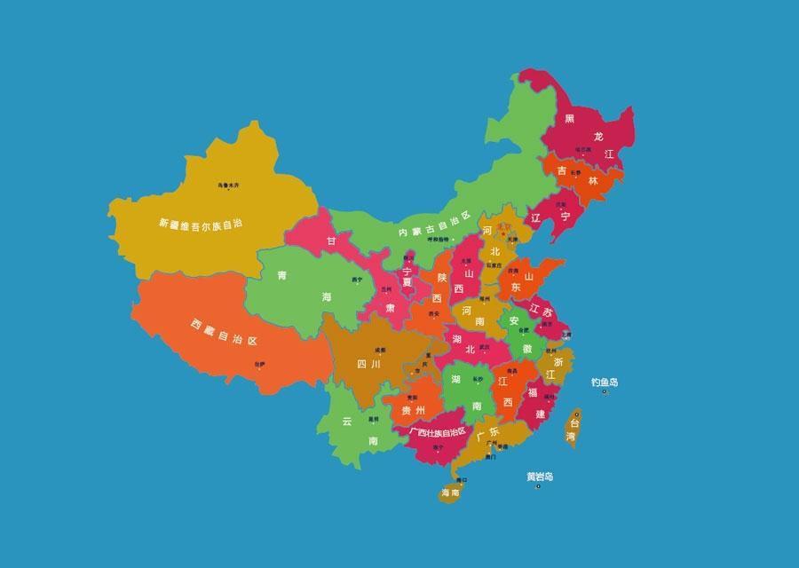 彩色中国行政地图矢量素材