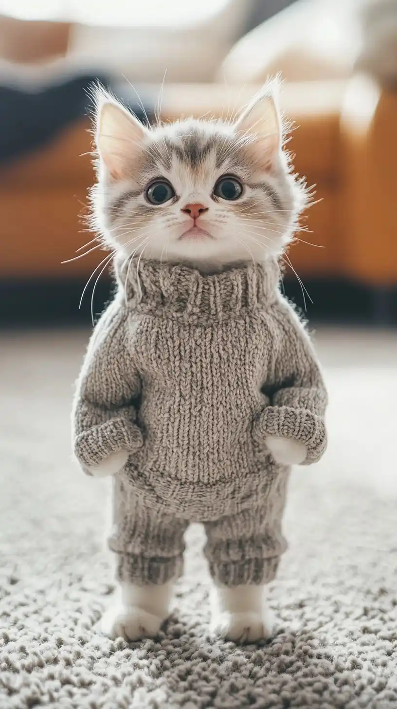 Humanoid Cat in Living Room Midjourney提示词