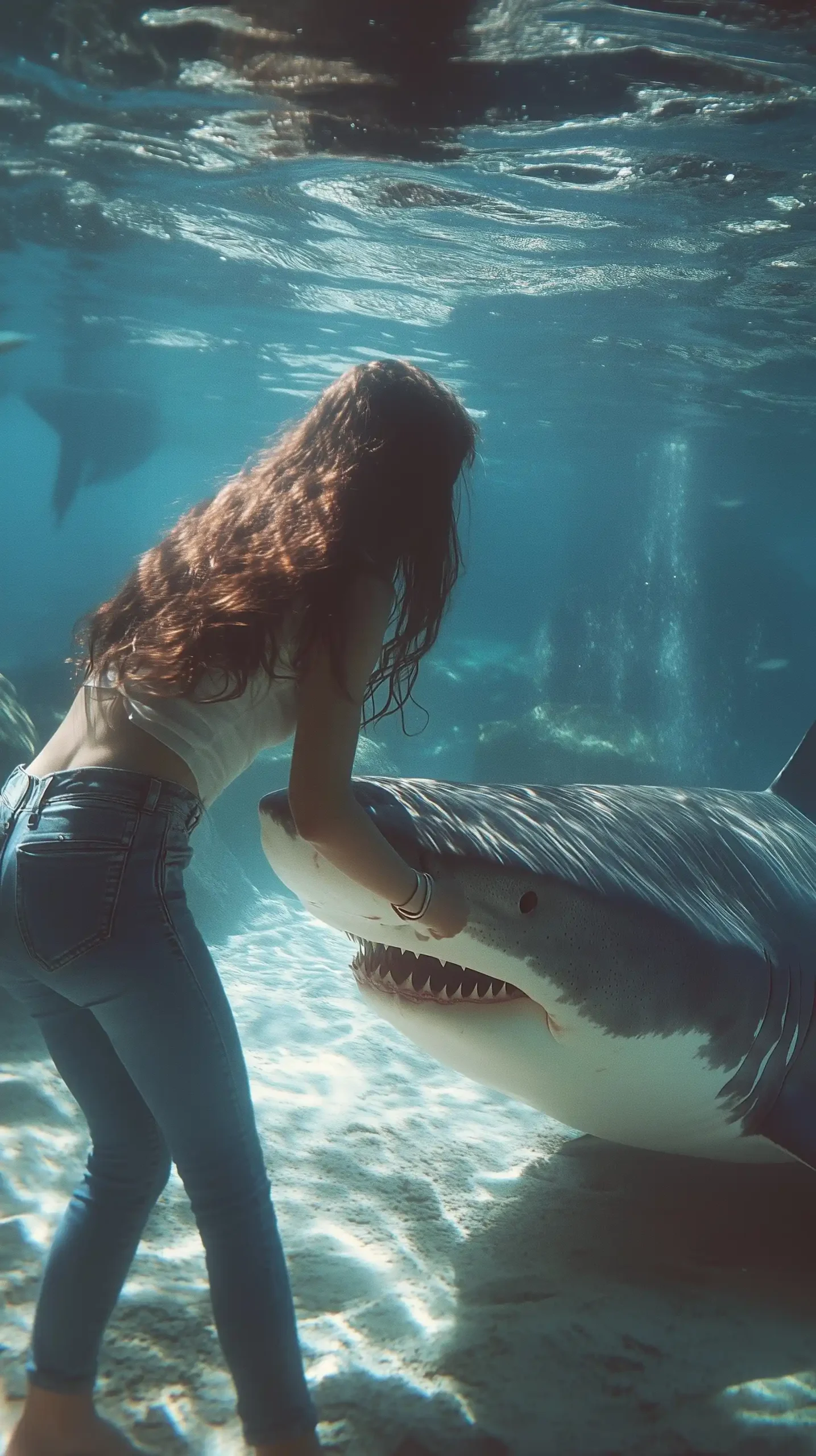 Underwater Shark Interaction Midjourney提示词