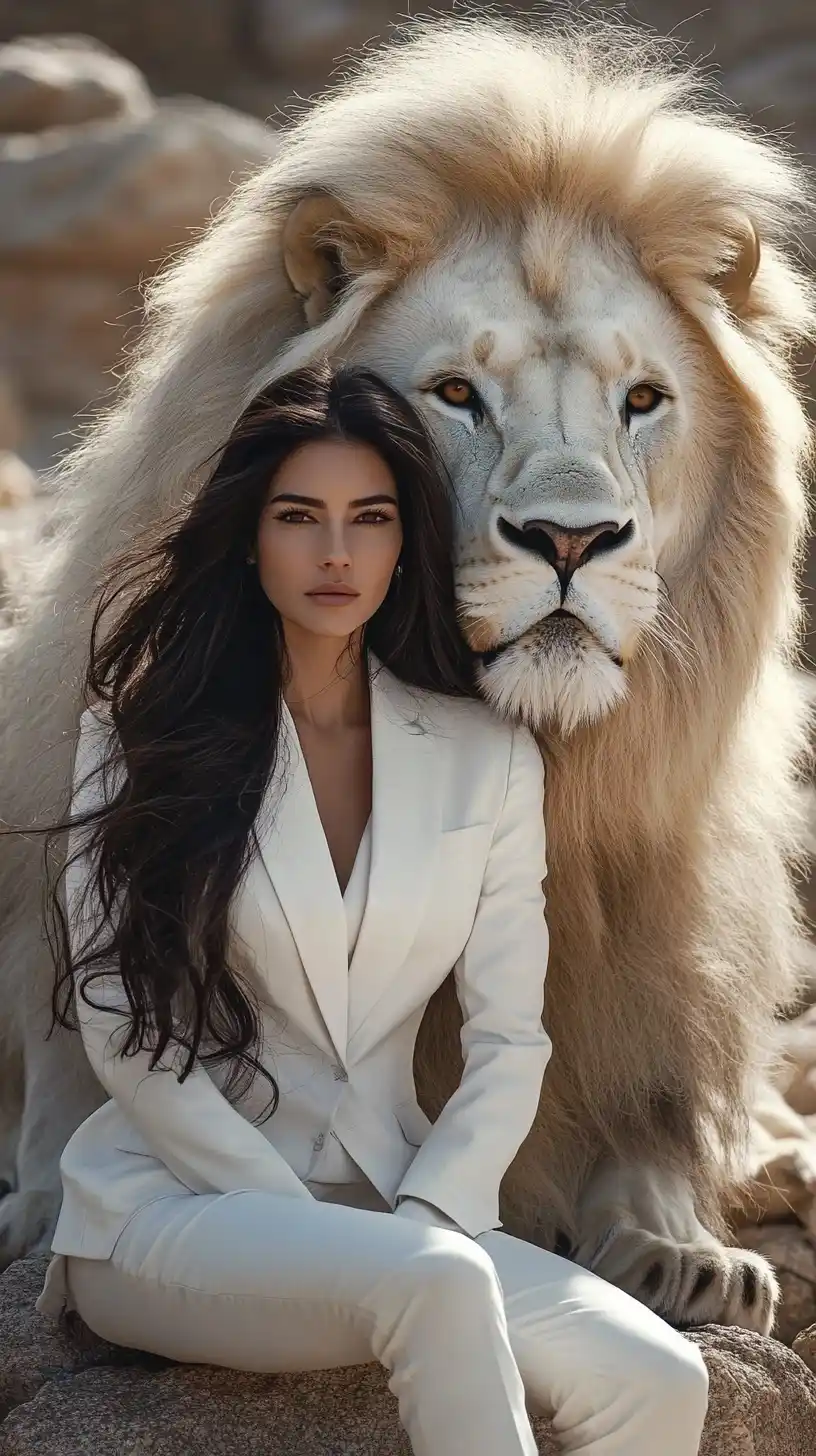 Businesswoman with Lion Midjourney提示词