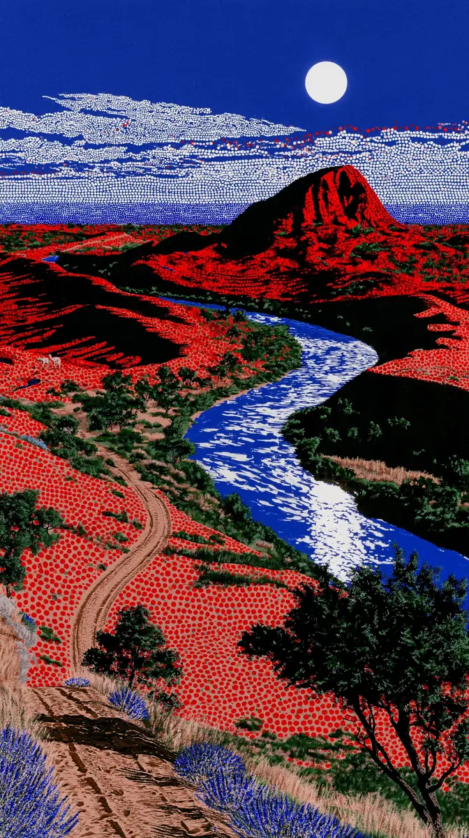 Yayoi Kusama Japanese Desert Midjourney提示词