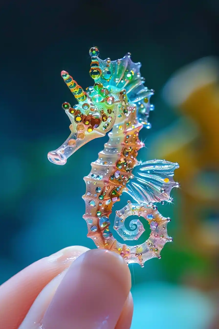 Crystal Seahorse Nail Art Midjourney提示词