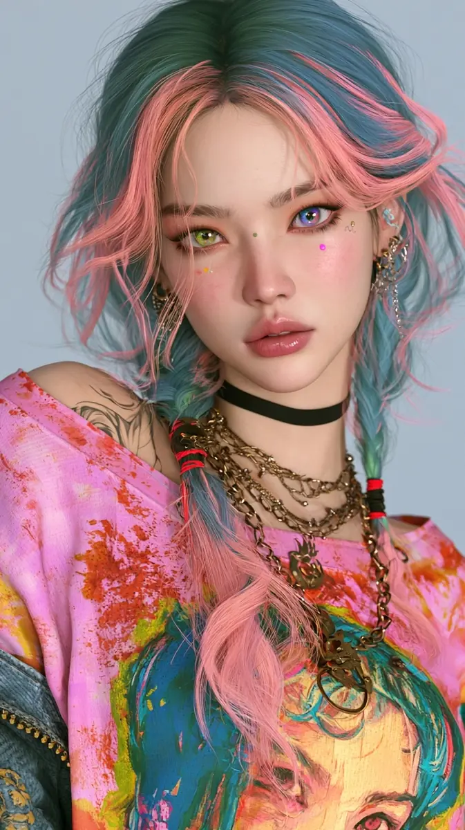 Colorful Punk Fashion Girl Midjourney提示词
