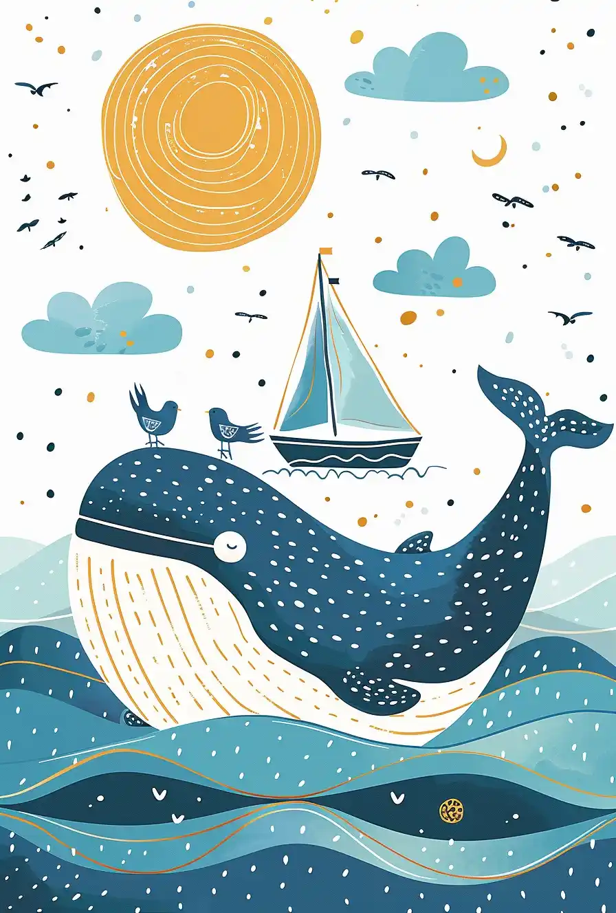 Boho Whale in Summer Midjourney提示词