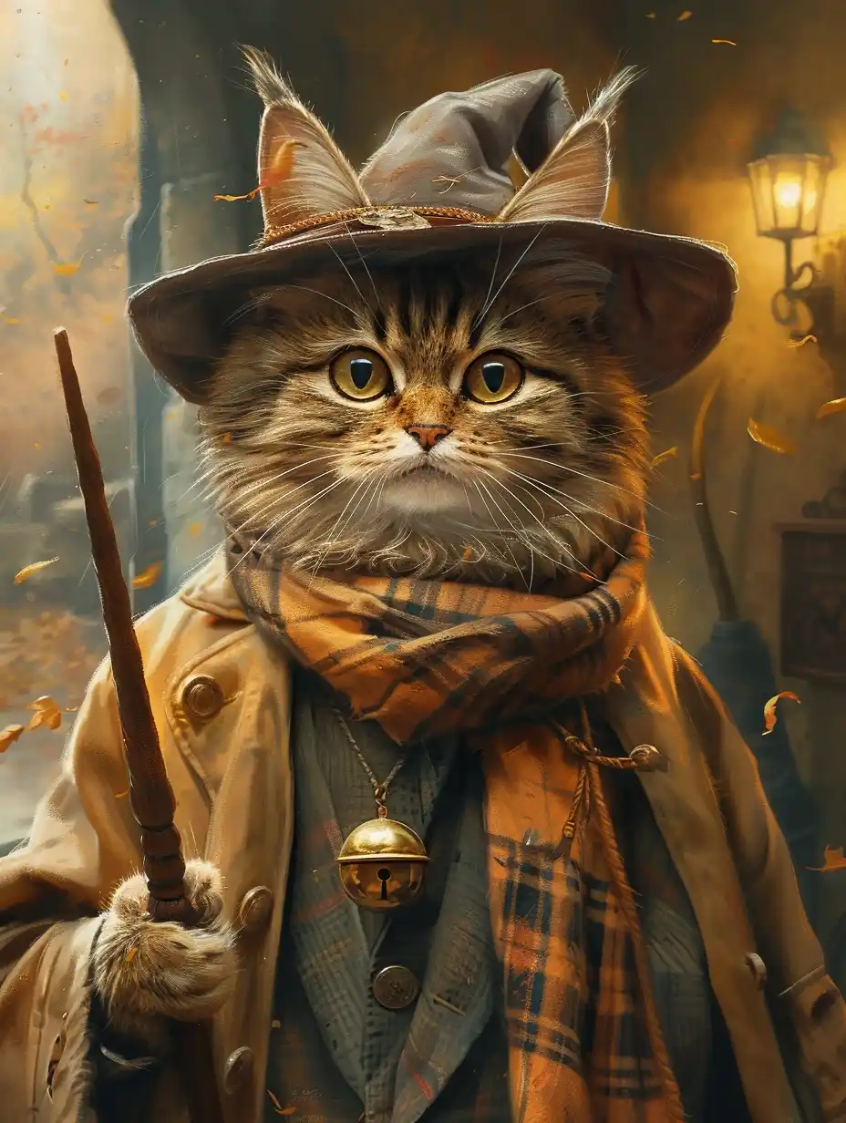 Stylish Cat Wizard Hat Midjourney提示词