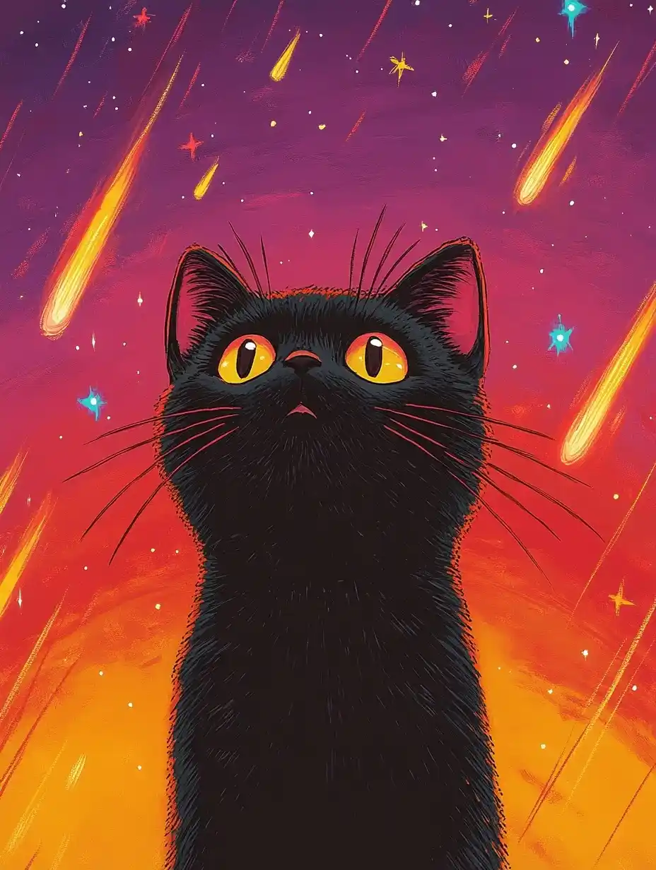 Impressionist Cats as Comets Midjourney提示词