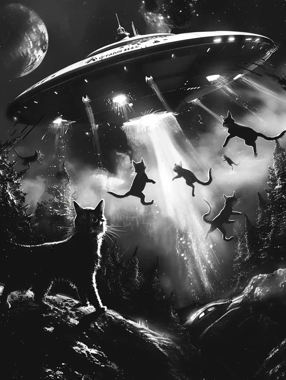 Space Kat UFO Encounter Midjourney提示词