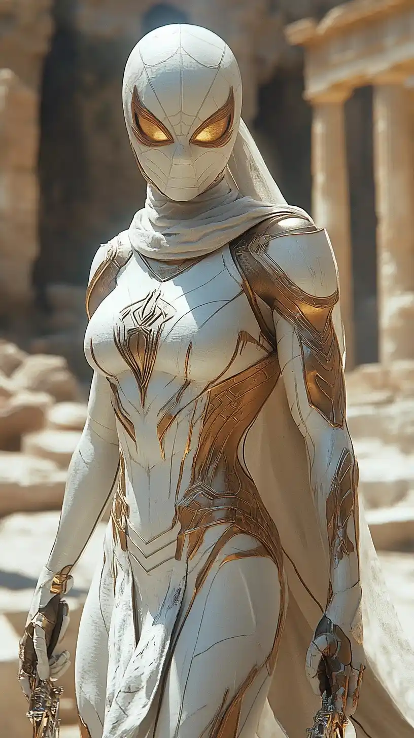 Spider-Woman in UHD Ruins Midjourney提示词