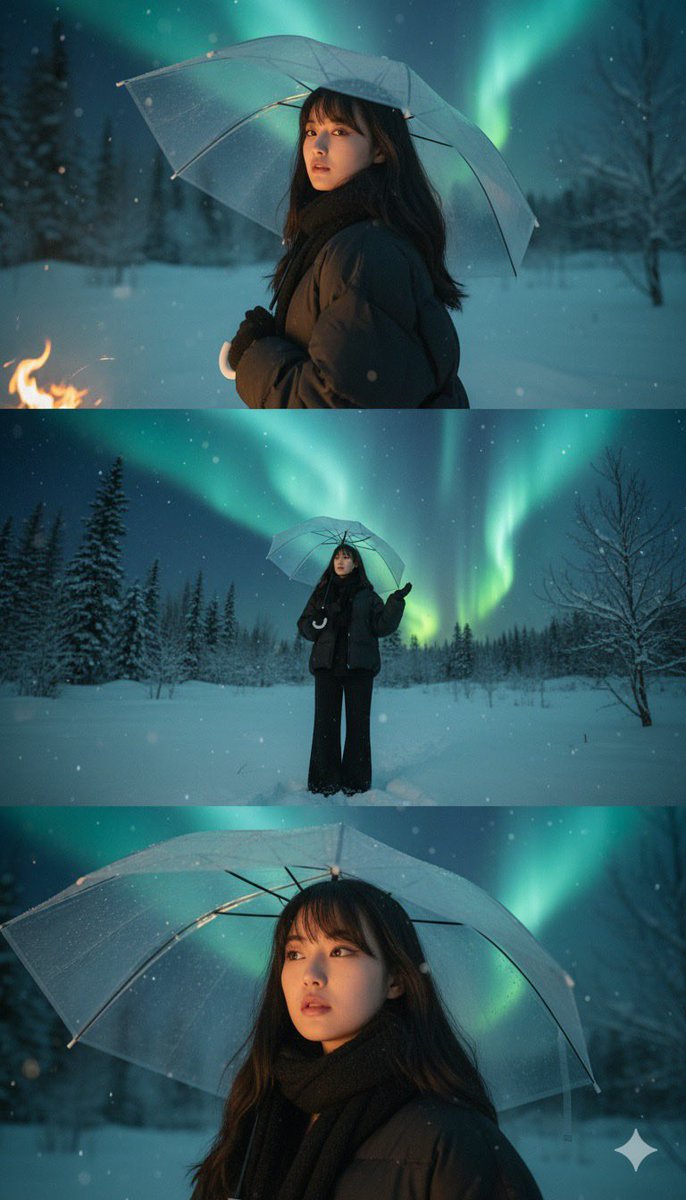 Winter Aurora Borealis Portrait | Snowy Night Photography Nano Banana提示词