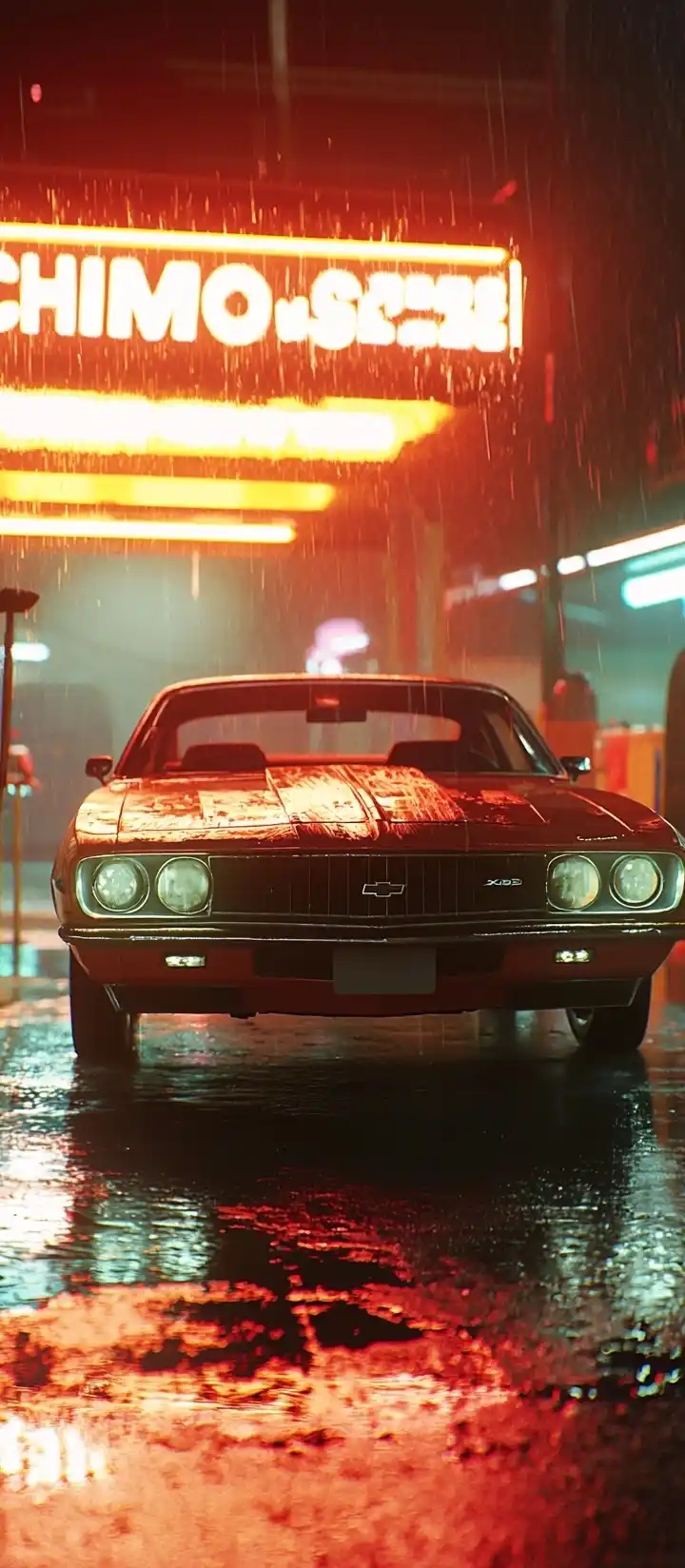 Retro Car Wash Scene Midjourney提示词