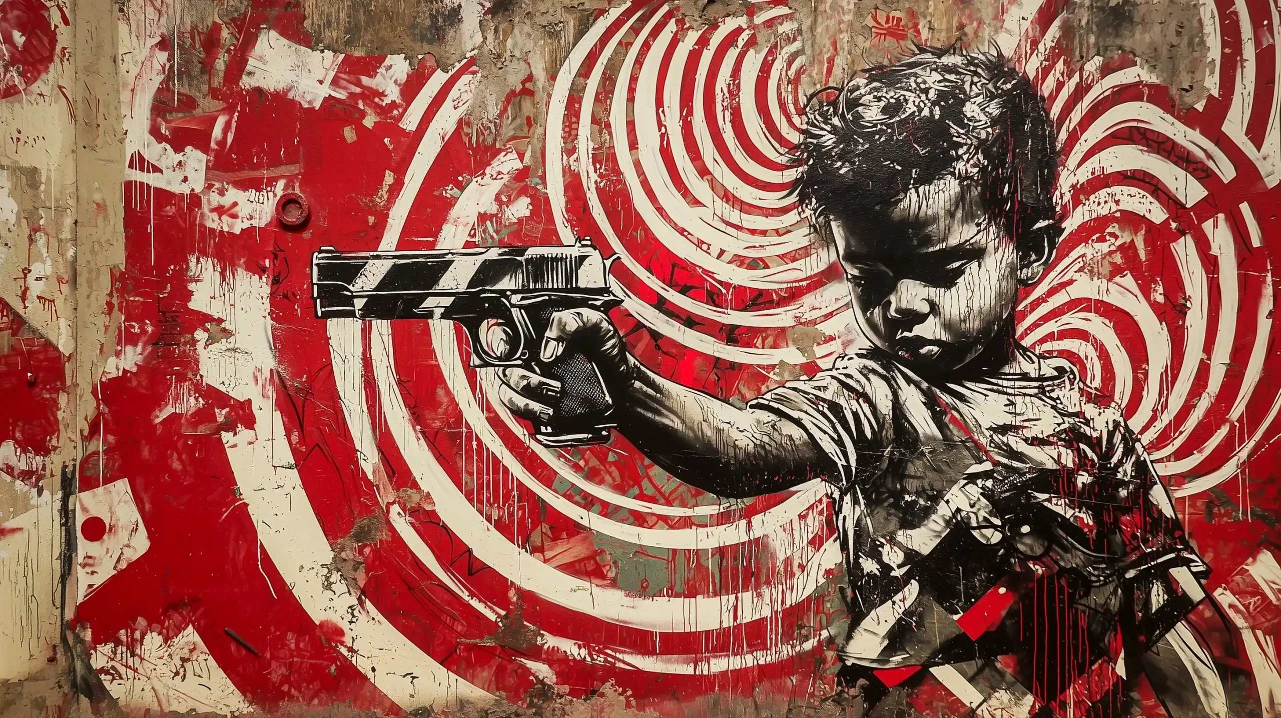 Banksy Mural Child and Gun Midjourney提示词