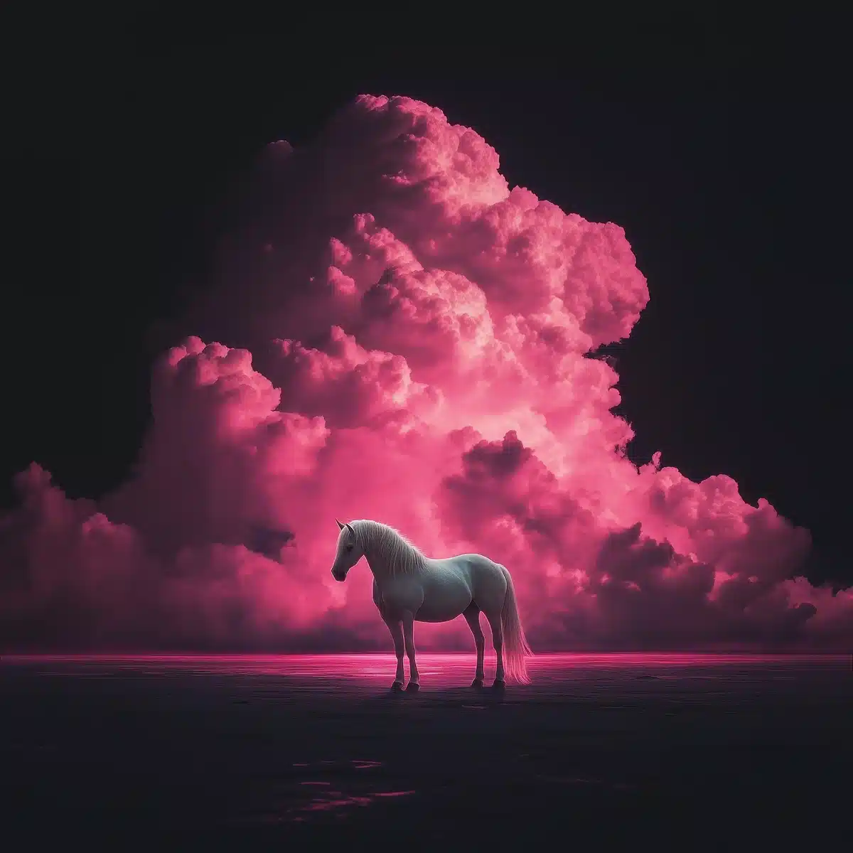 Surreal Black Landscape with Horse Midjourney提示词
