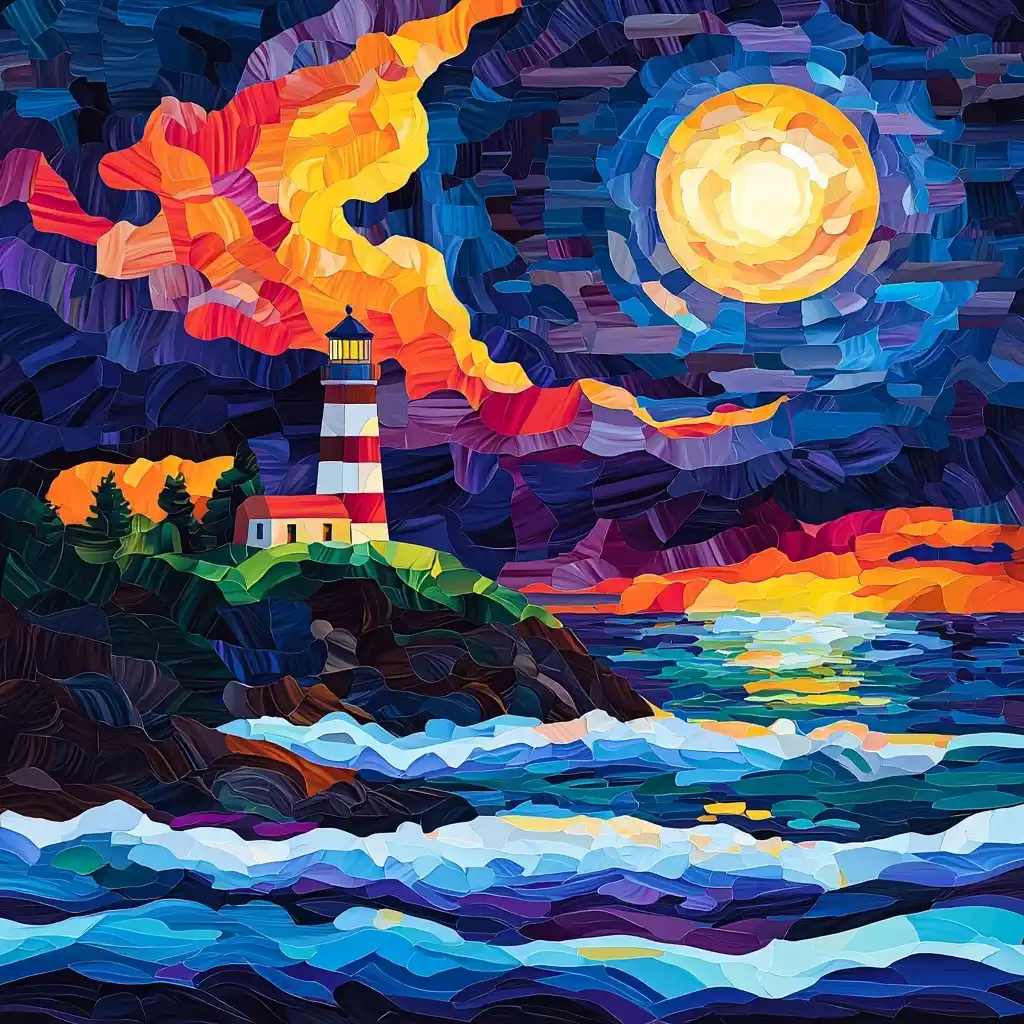 Vibrant Lighthouse in Storm Midjourney提示词