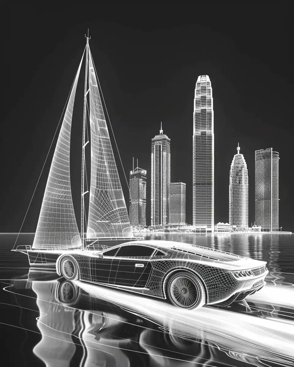 Minimalist Yacht and Car Midjourney 提示词生成效果