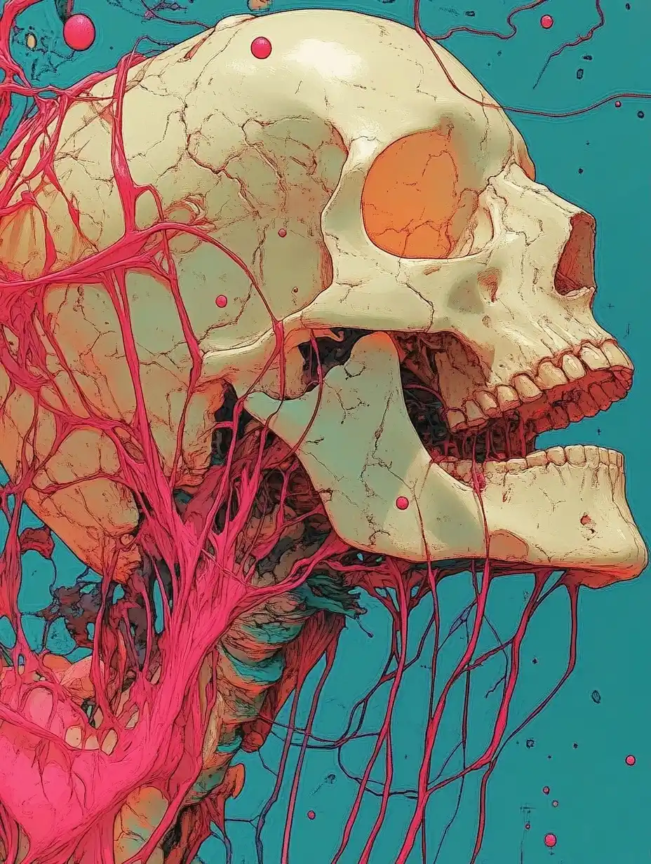 Surreal Skull with Threads Midjourney提示词
