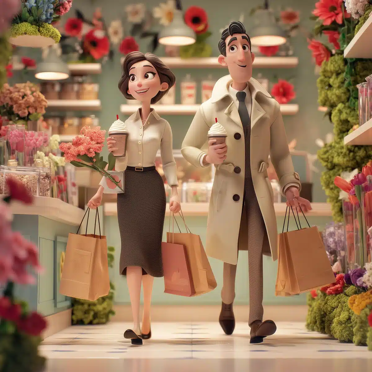 3D Pixar Couple at Caf Midjourney提示词