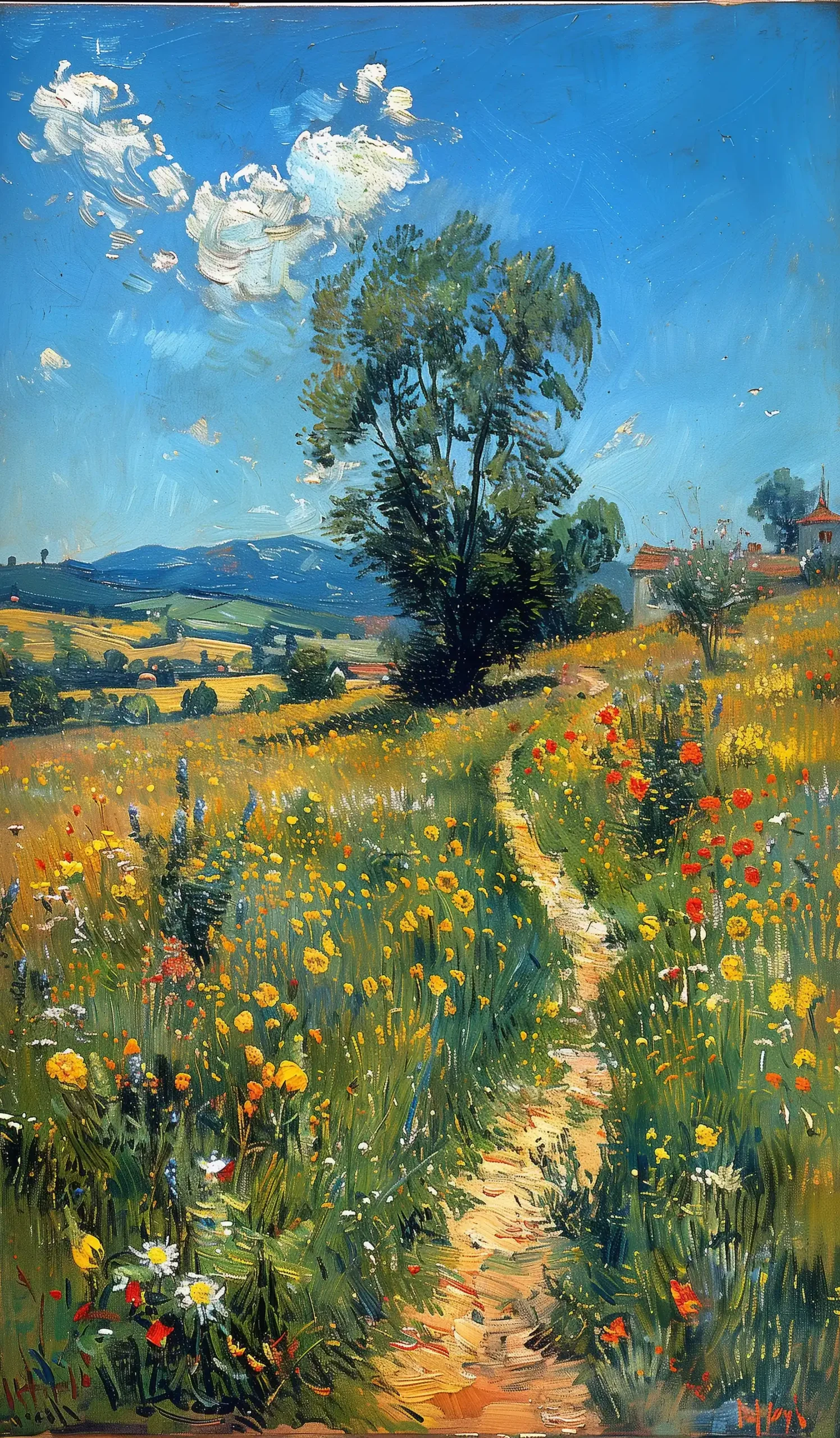 Bright Green Meadow Van Gogh-esque Midjourney提示词
