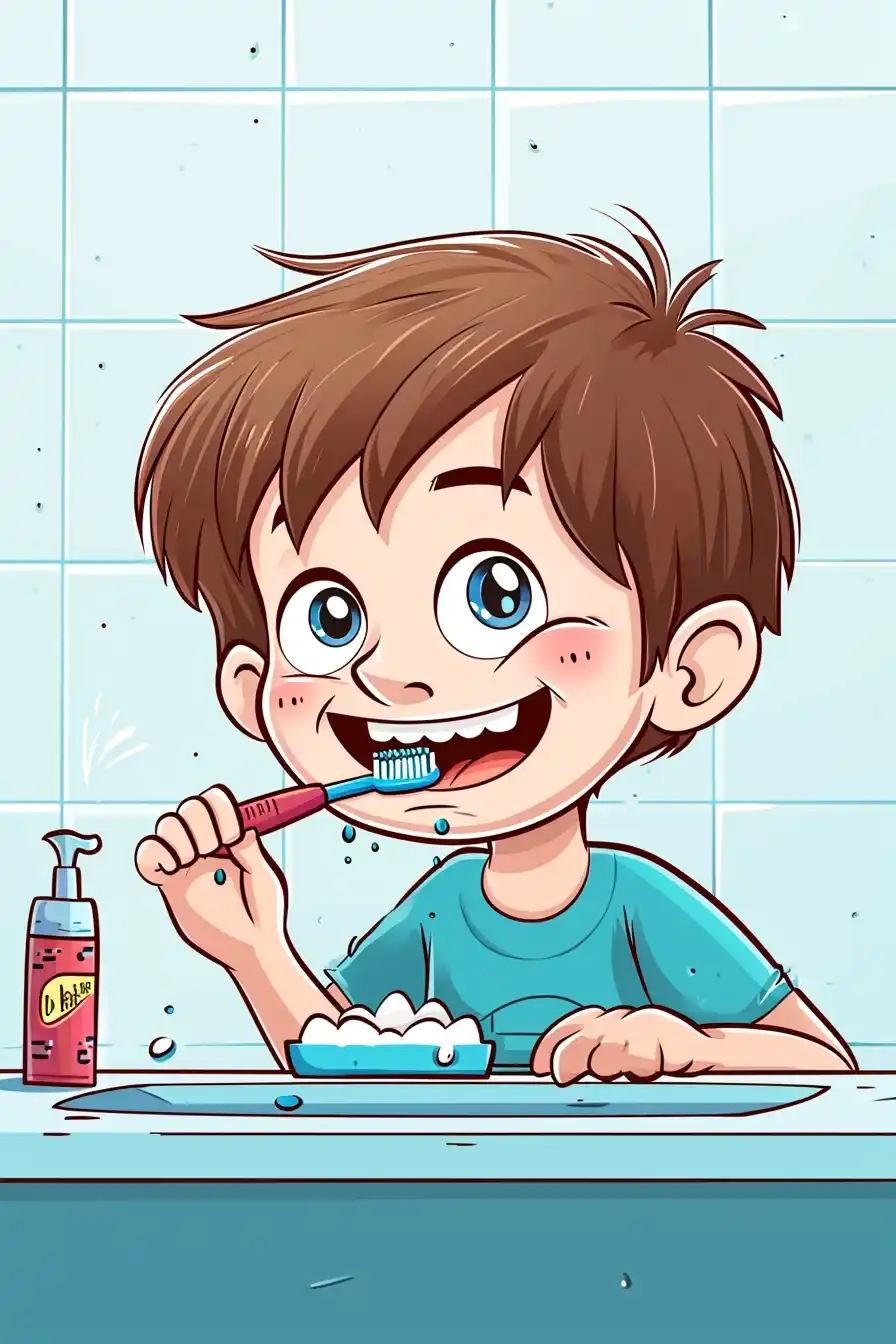 Cartoon Boy Brushes Midjourney提示词