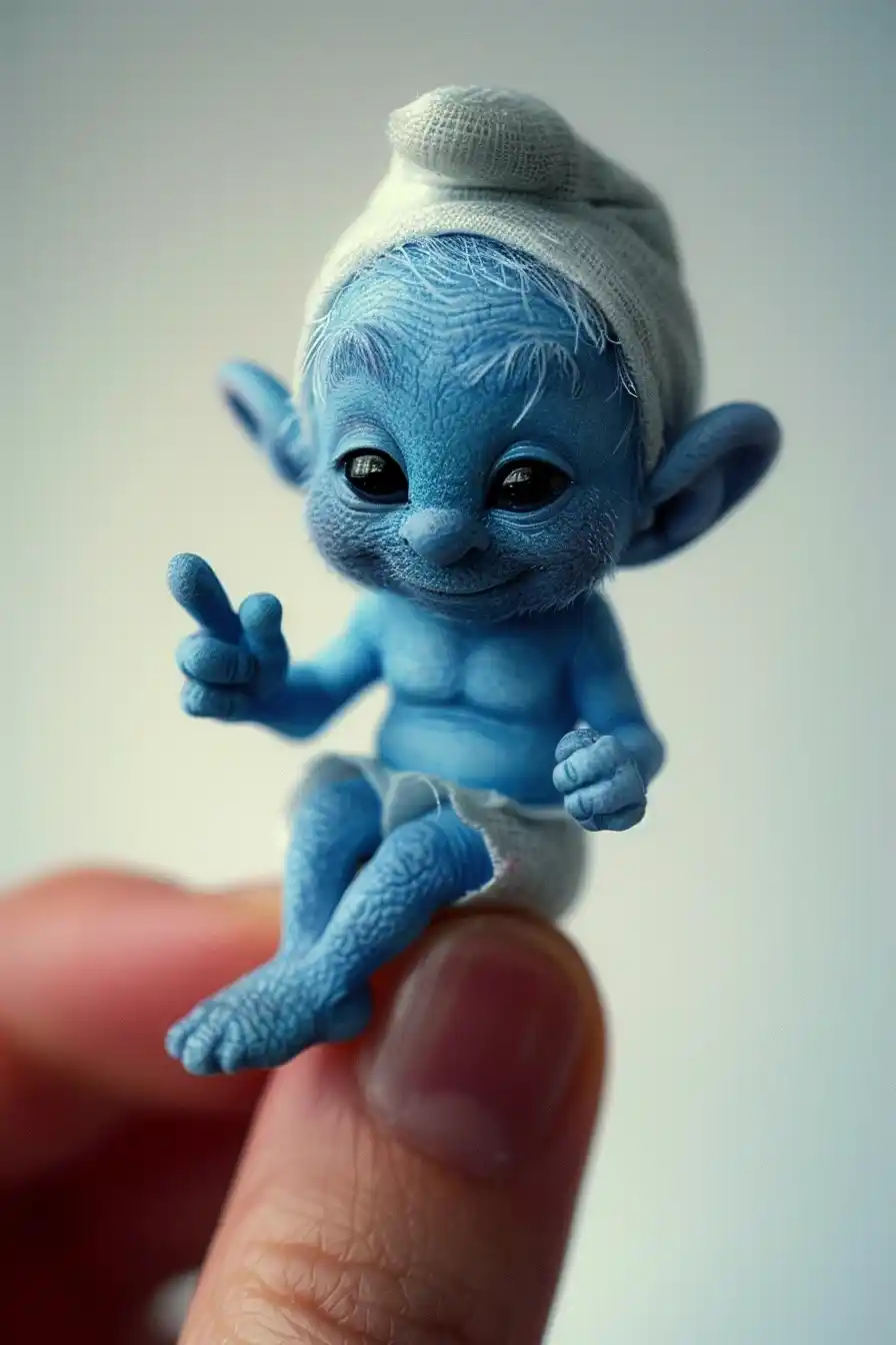 Miniature Smurf on Finger Midjourney 提示词生成效果