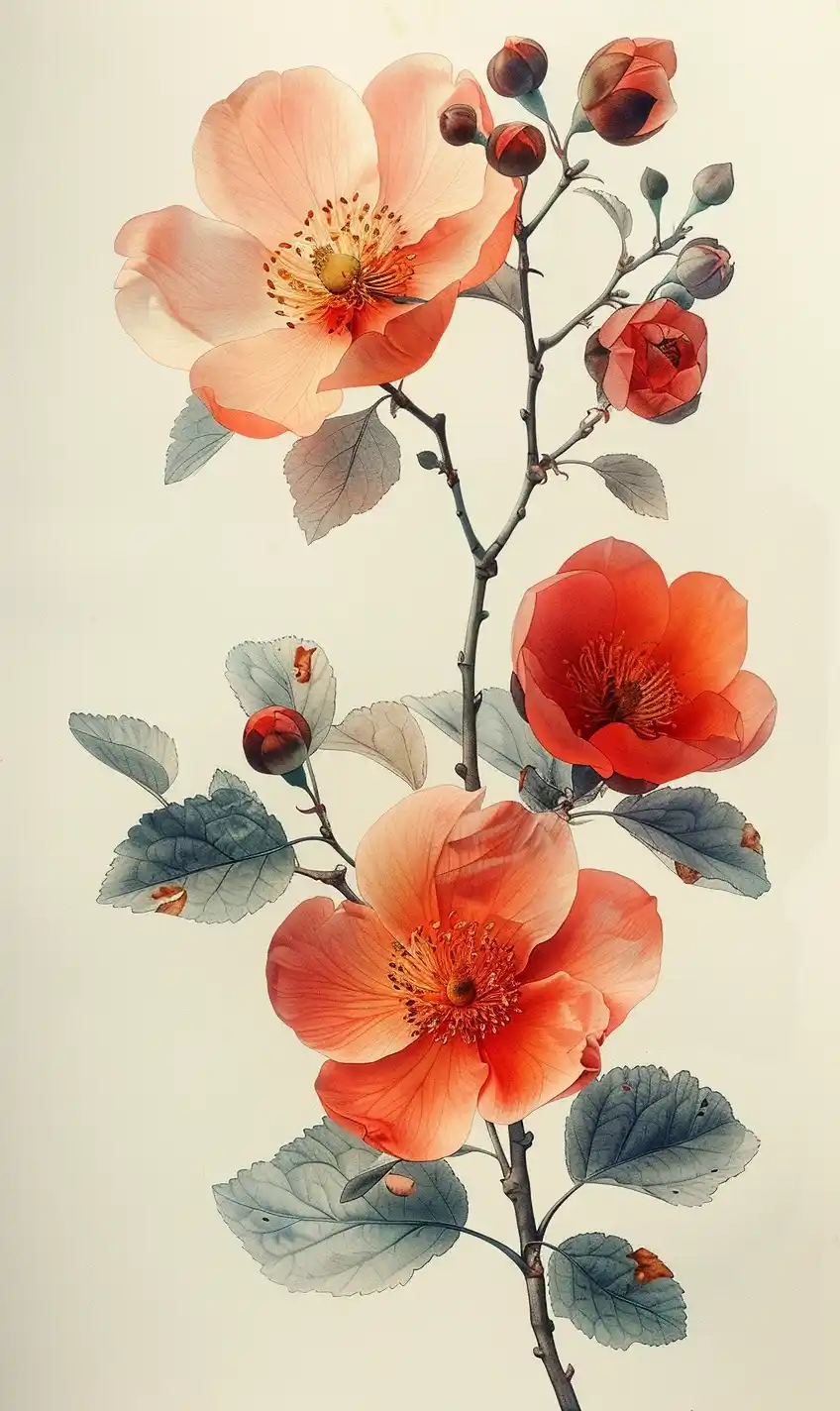 Stylized Flower Branches Midjourney提示词