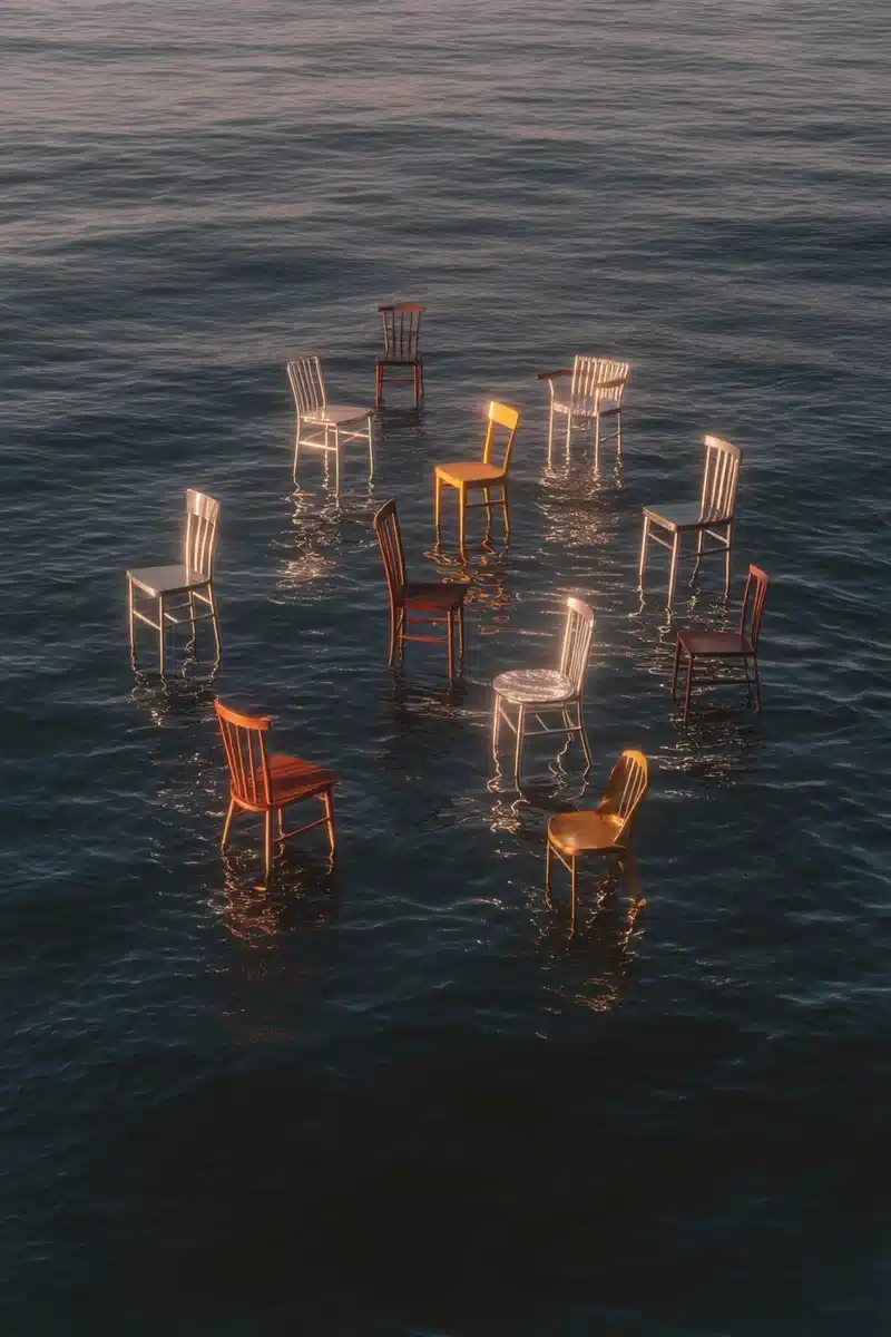Designer Chairs on Ocean Midjourney提示词