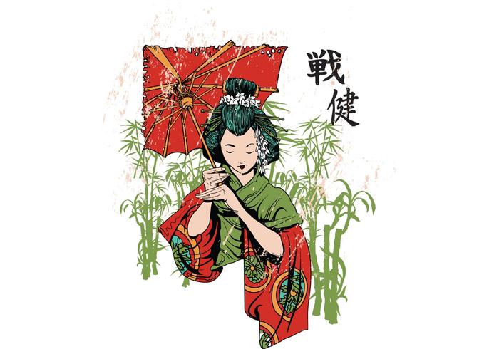 日本艺妓矢量T恤模板