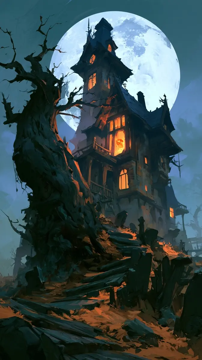 Gothic Haunted Mansion Art Midjourney提示词