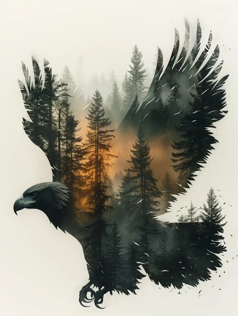 Paper Cutout Eagle Silhouette Midjourney提示词
