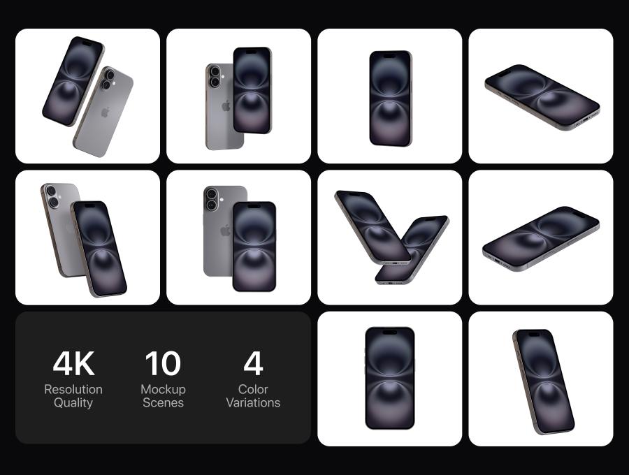 iPhone 16 Mockup - 10 Mockups Scenes