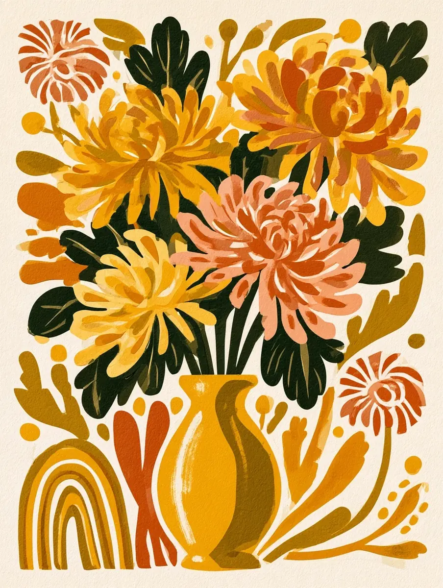 Matisse Paper Chrysanthemum Collage Midjourney提示词