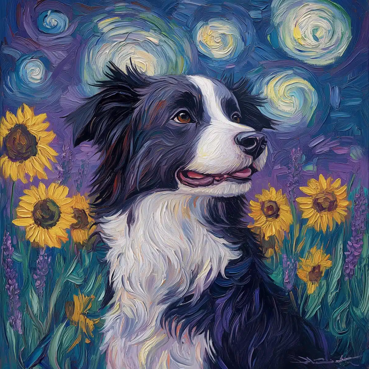 Impressionist Collie in Cosmos Midjourney提示词