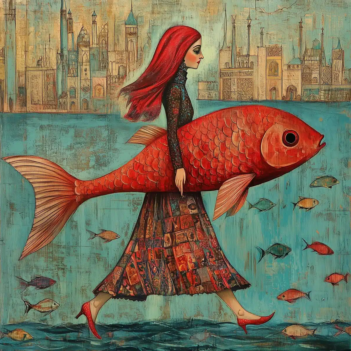 Walking Fish in Tehran Midjourney提示词