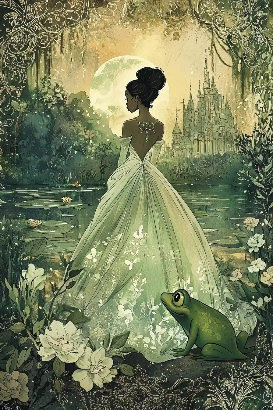 Vintage Storybook Tiana Scene Midjourney提示词