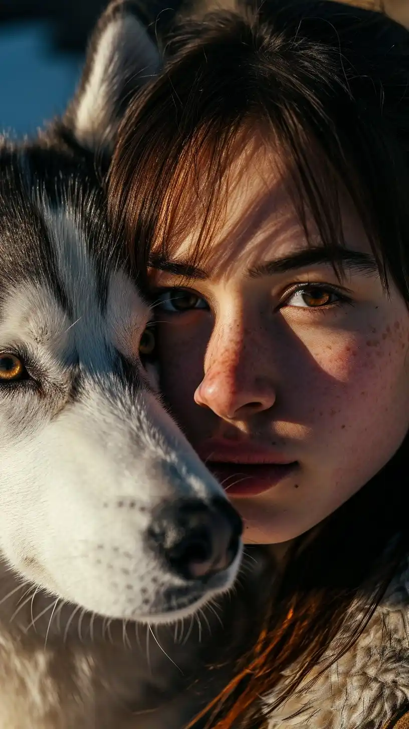 Detailed Mountain Girl with Husky Midjourney提示词