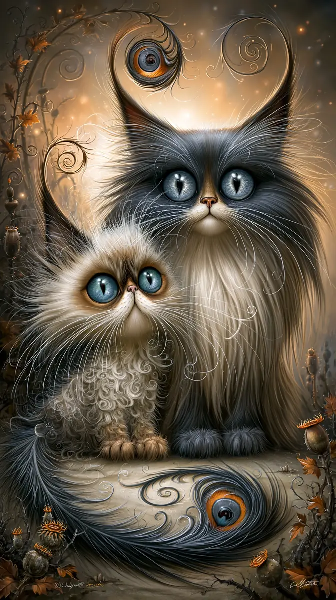 Two Domestic Cats Midjourney提示词