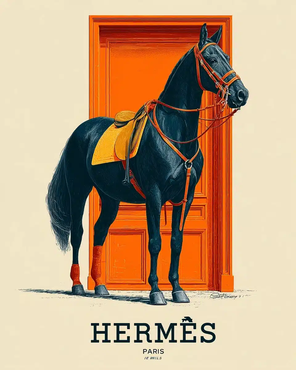 Navy Horse with Orange Accents Midjourney提示词