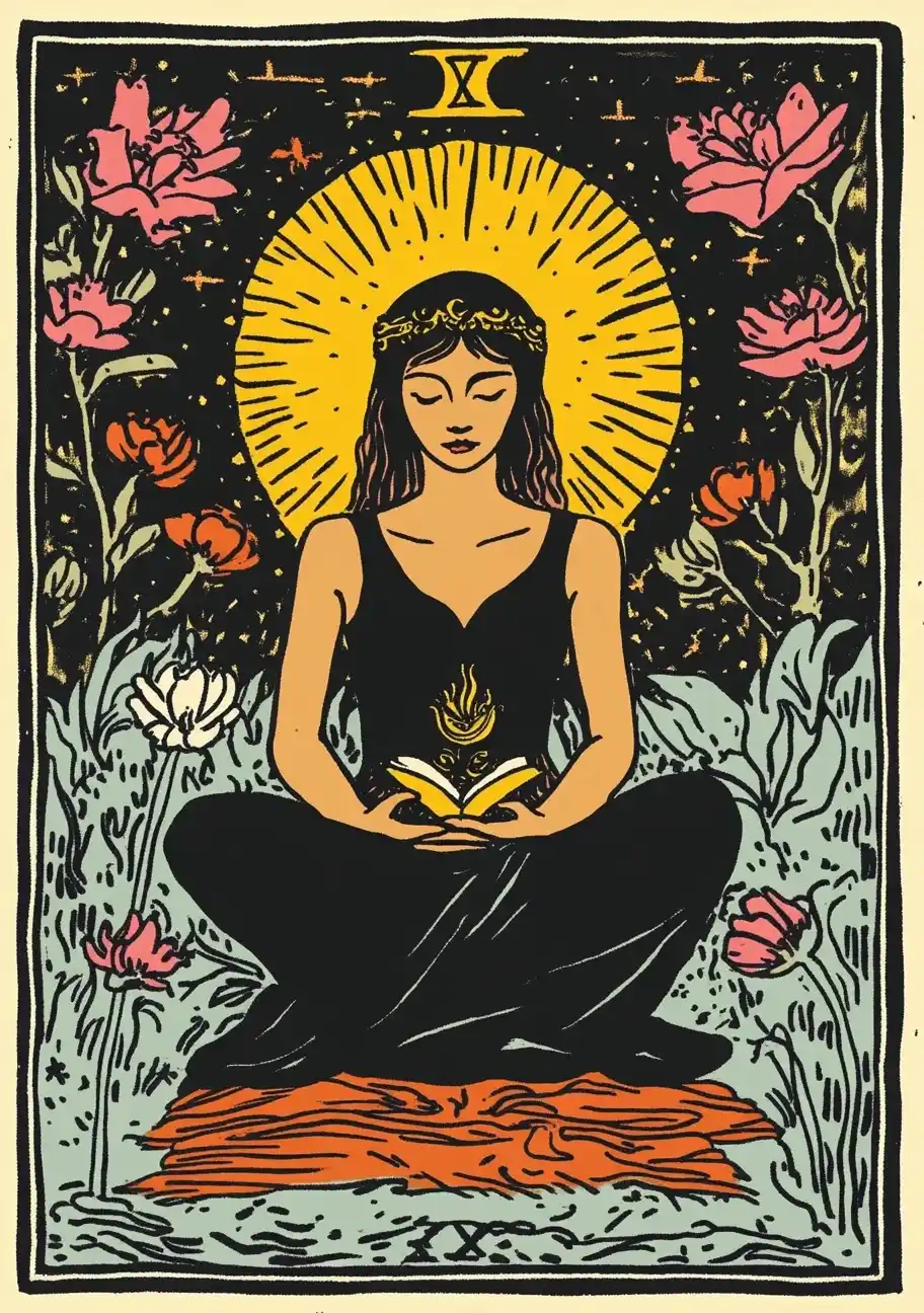 Zen Woman Tarot Illustration Midjourney提示词