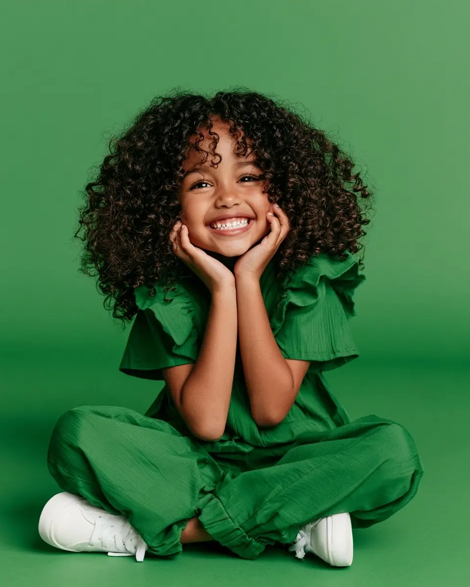 Studio Girl Green Portrait Midjourney提示词