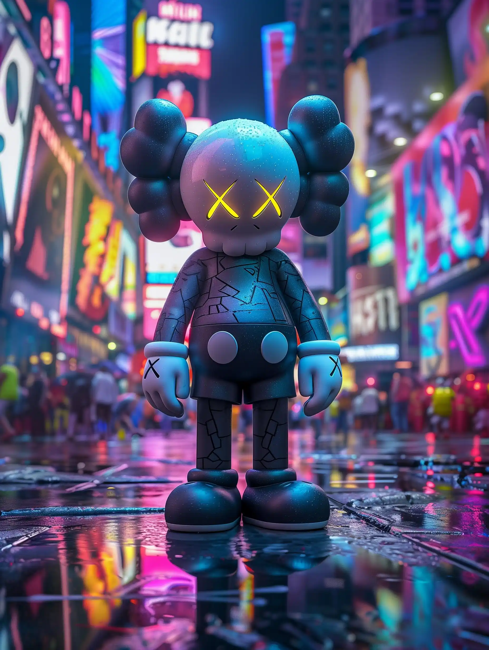 Neon Kaws in Times Square Midjourney提示词