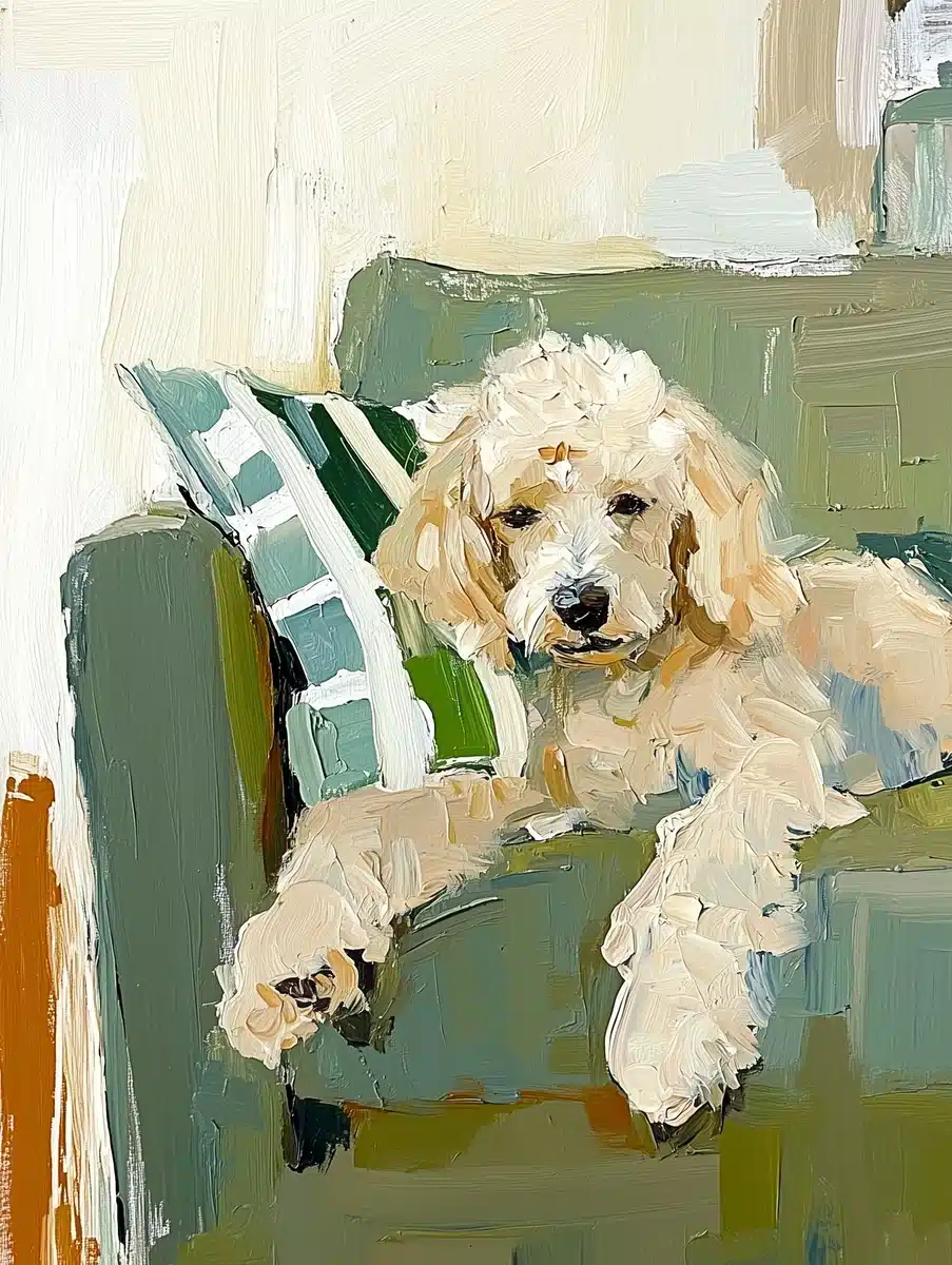 Beige Poodle on Sofa Midjourney提示词