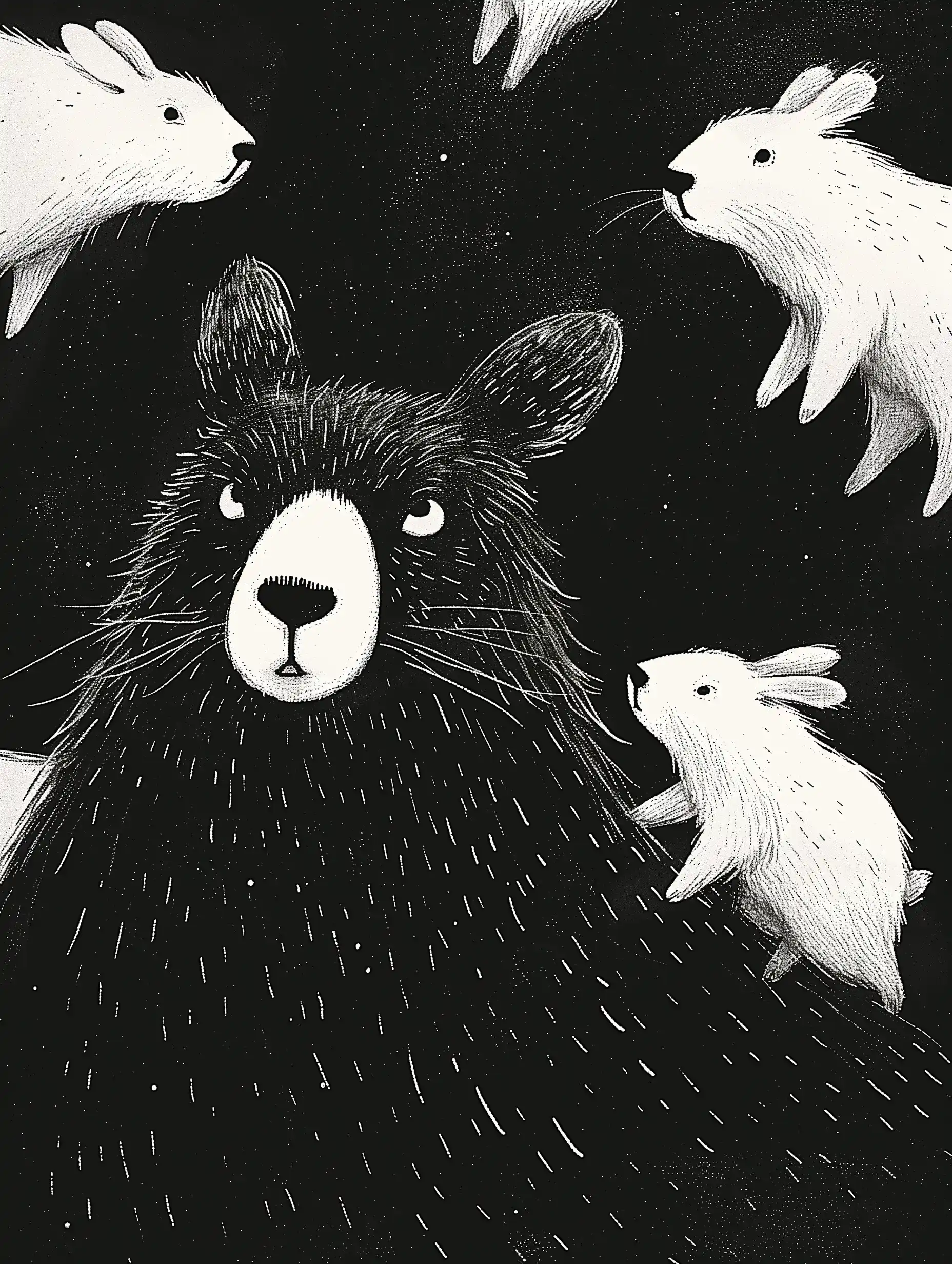 Minimalist Flying Rabbits Midjourney提示词