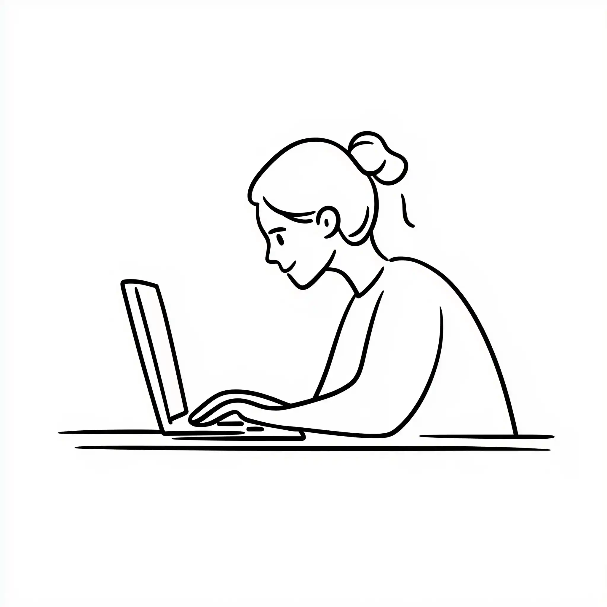 Line Drawing of Woman Working Midjourney提示词