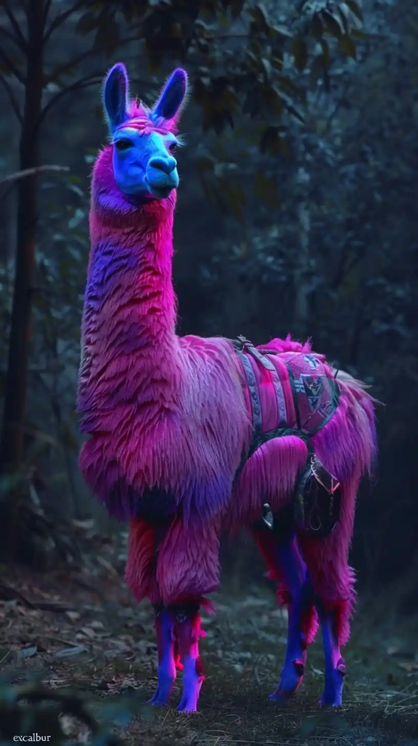 Vibrant Purple Llama Fantasy Midjourney提示词