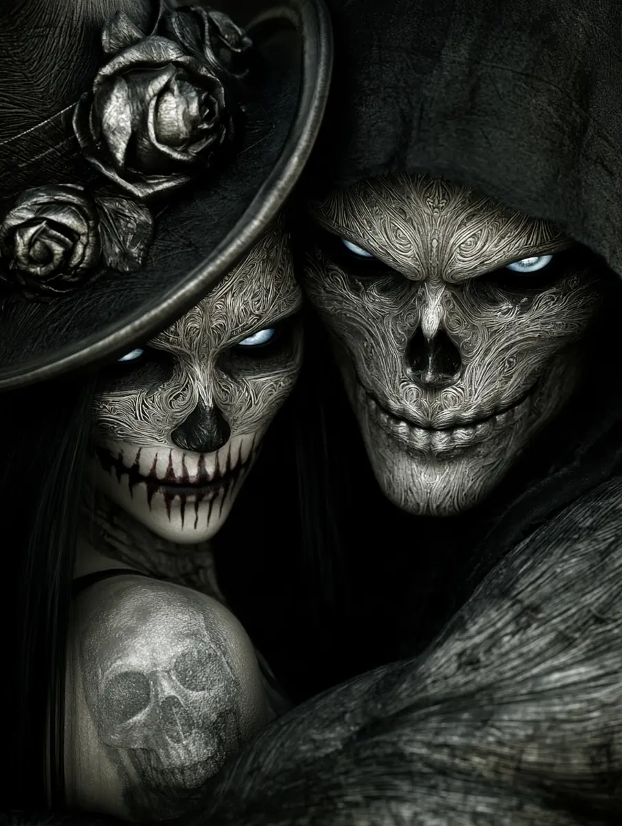 Gothic Metallic Skeletal Couple Midjourney提示词
