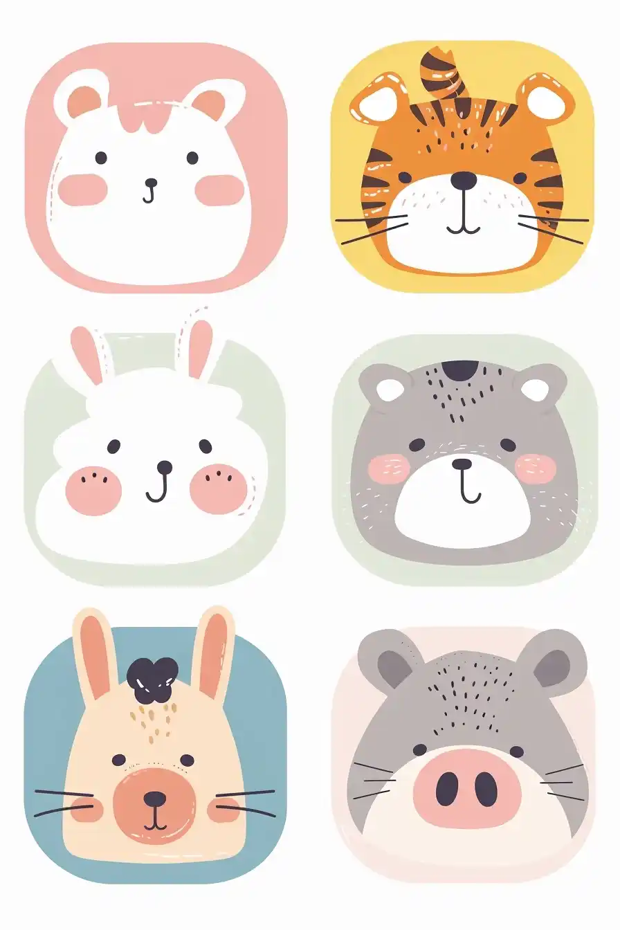 Cute Animal Sticker Set Midjourney提示词