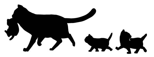 猫剪影父母和孩子