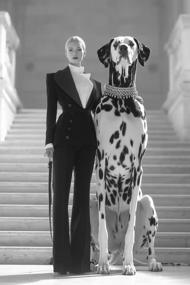 High-Fashion Model with Dalmatian Midjourney提示词